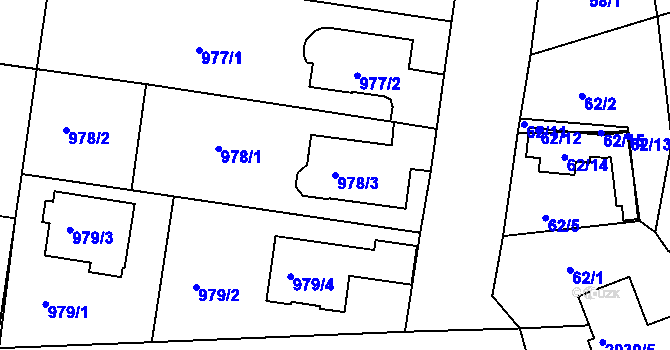 Parcela st. 978/3 v KÚ Modřice, Katastrální mapa