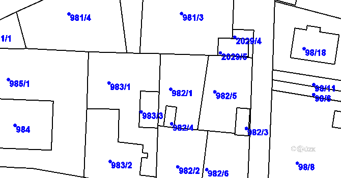 Parcela st. 982/1 v KÚ Modřice, Katastrální mapa