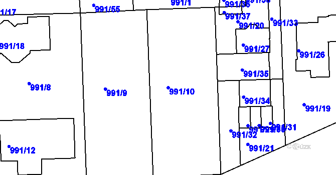 Parcela st. 991/10 v KÚ Modřice, Katastrální mapa
