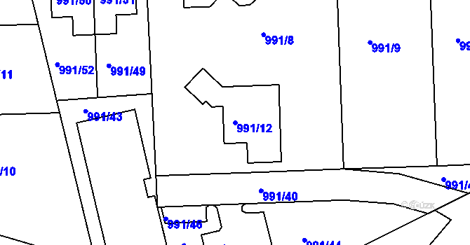 Parcela st. 991/12 v KÚ Modřice, Katastrální mapa