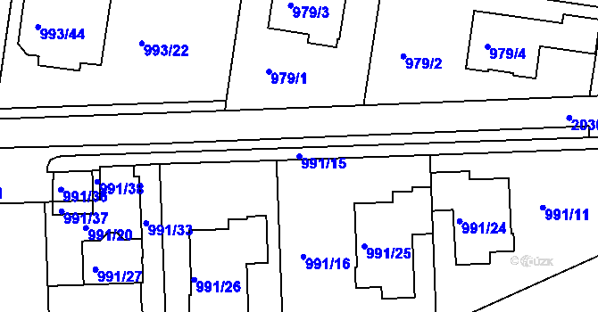Parcela st. 991/15 v KÚ Modřice, Katastrální mapa