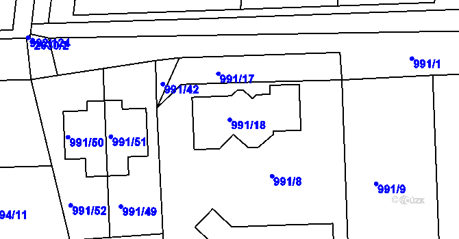 Parcela st. 991/18 v KÚ Modřice, Katastrální mapa