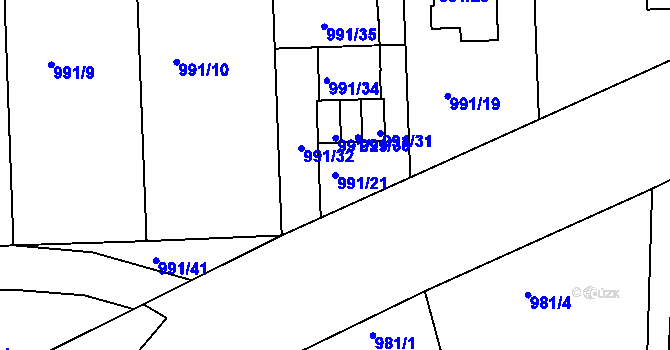 Parcela st. 991/21 v KÚ Modřice, Katastrální mapa