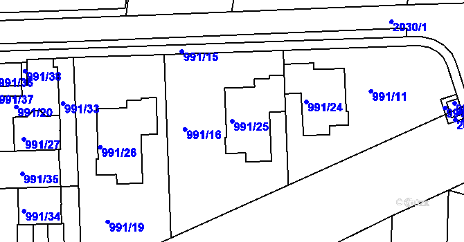 Parcela st. 991/25 v KÚ Modřice, Katastrální mapa