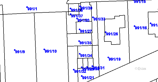 Parcela st. 991/35 v KÚ Modřice, Katastrální mapa