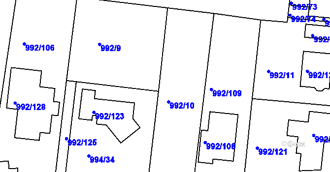 Parcela st. 992/10 v KÚ Modřice, Katastrální mapa