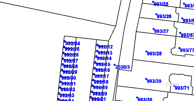 Parcela st. 992/13 v KÚ Modřice, Katastrální mapa