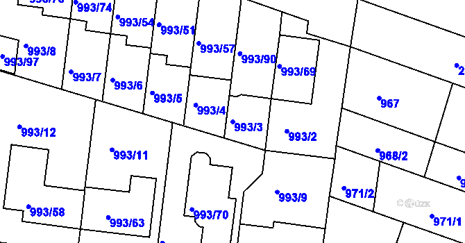 Parcela st. 993/3 v KÚ Modřice, Katastrální mapa