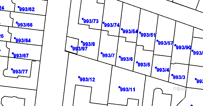 Parcela st. 993/7 v KÚ Modřice, Katastrální mapa