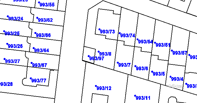 Parcela st. 993/8 v KÚ Modřice, Katastrální mapa