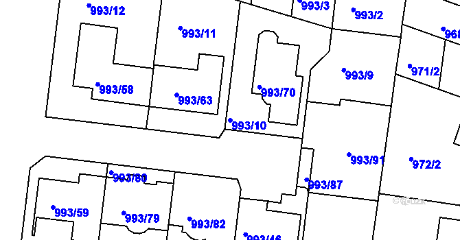 Parcela st. 993/10 v KÚ Modřice, Katastrální mapa