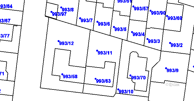 Parcela st. 993/11 v KÚ Modřice, Katastrální mapa