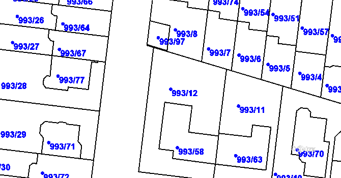 Parcela st. 993/12 v KÚ Modřice, Katastrální mapa