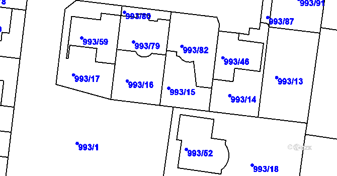 Parcela st. 993/15 v KÚ Modřice, Katastrální mapa