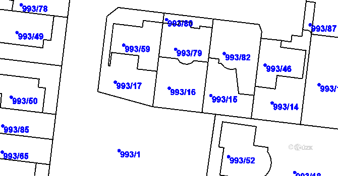 Parcela st. 993/16 v KÚ Modřice, Katastrální mapa