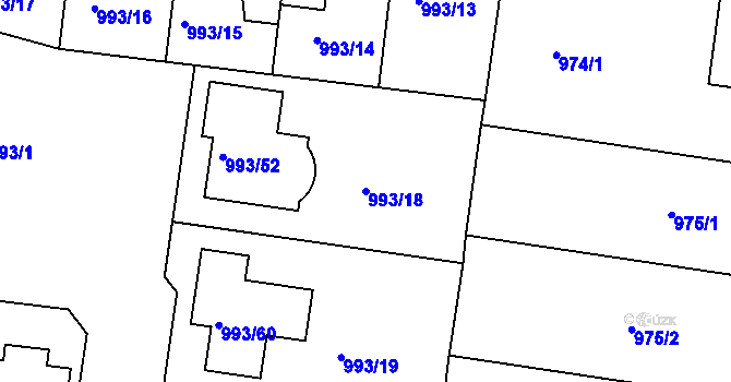 Parcela st. 993/18 v KÚ Modřice, Katastrální mapa