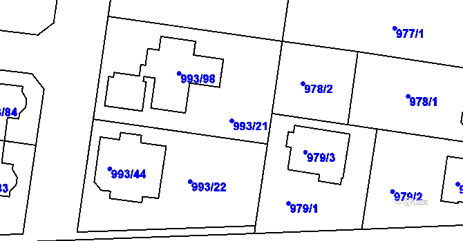 Parcela st. 993/21 v KÚ Modřice, Katastrální mapa