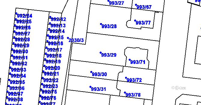 Parcela st. 993/29 v KÚ Modřice, Katastrální mapa