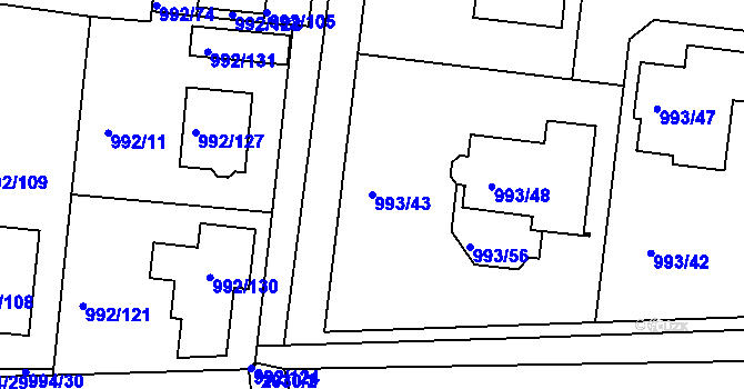 Parcela st. 993/43 v KÚ Modřice, Katastrální mapa