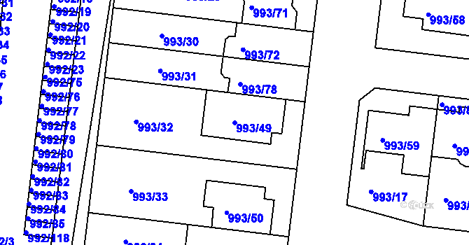 Parcela st. 993/49 v KÚ Modřice, Katastrální mapa
