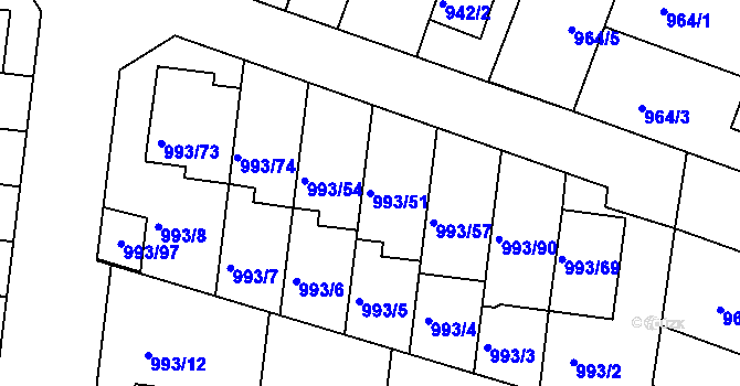 Parcela st. 993/51 v KÚ Modřice, Katastrální mapa