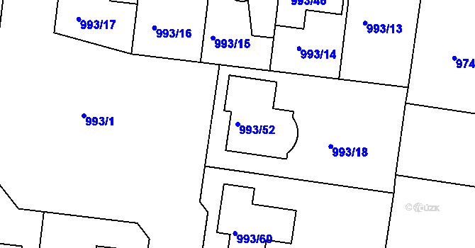 Parcela st. 993/52 v KÚ Modřice, Katastrální mapa