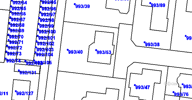 Parcela st. 993/53 v KÚ Modřice, Katastrální mapa