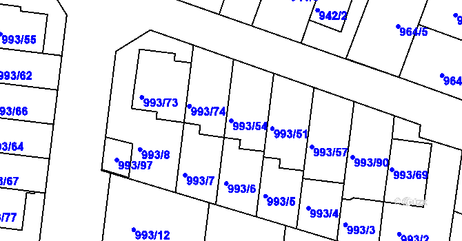 Parcela st. 993/54 v KÚ Modřice, Katastrální mapa