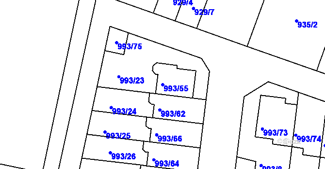 Parcela st. 993/55 v KÚ Modřice, Katastrální mapa