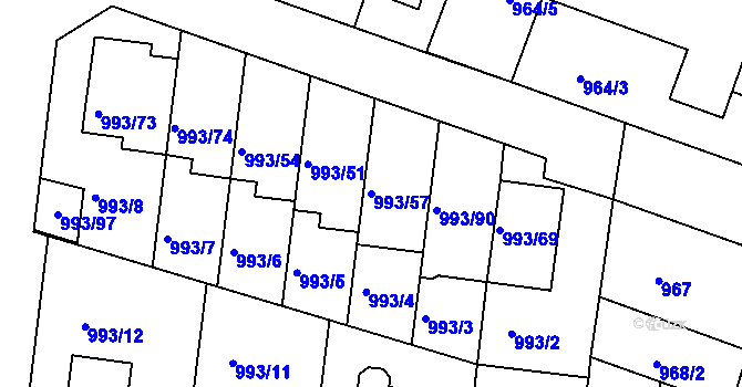 Parcela st. 993/57 v KÚ Modřice, Katastrální mapa