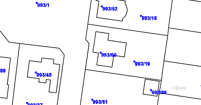 Parcela st. 993/60 v KÚ Modřice, Katastrální mapa
