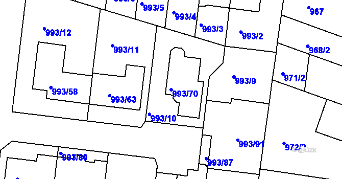 Parcela st. 993/70 v KÚ Modřice, Katastrální mapa