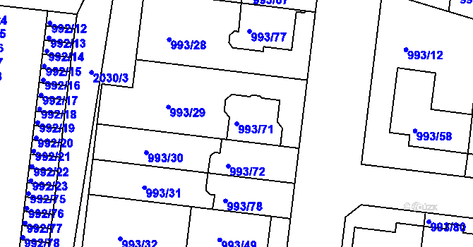 Parcela st. 993/71 v KÚ Modřice, Katastrální mapa