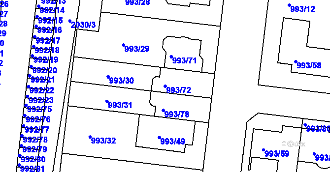 Parcela st. 993/72 v KÚ Modřice, Katastrální mapa