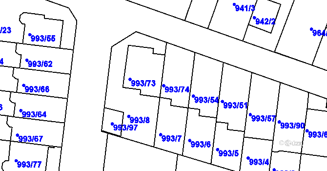 Parcela st. 993/74 v KÚ Modřice, Katastrální mapa