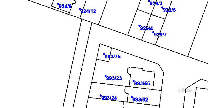 Parcela st. 993/75 v KÚ Modřice, Katastrální mapa