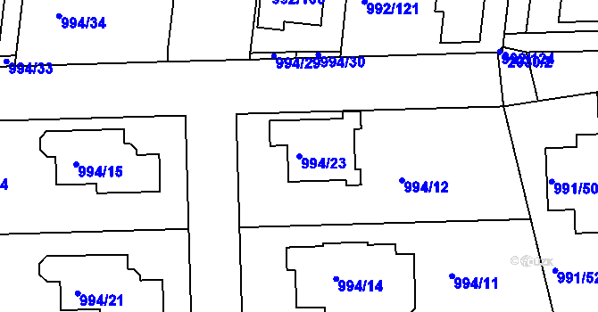 Parcela st. 994/23 v KÚ Modřice, Katastrální mapa