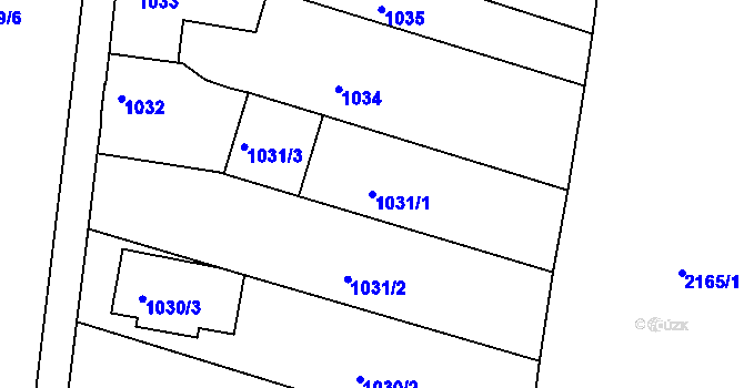 Parcela st. 1031/1 v KÚ Modřice, Katastrální mapa