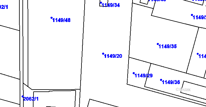 Parcela st. 1149/20 v KÚ Modřice, Katastrální mapa
