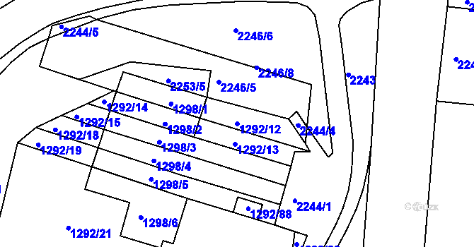 Parcela st. 1292/12 v KÚ Modřice, Katastrální mapa