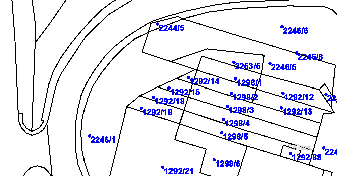 Parcela st. 1292/15 v KÚ Modřice, Katastrální mapa