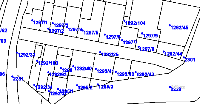 Parcela st. 1292/25 v KÚ Modřice, Katastrální mapa