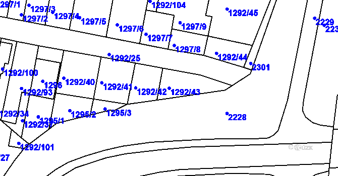 Parcela st. 1292/43 v KÚ Modřice, Katastrální mapa