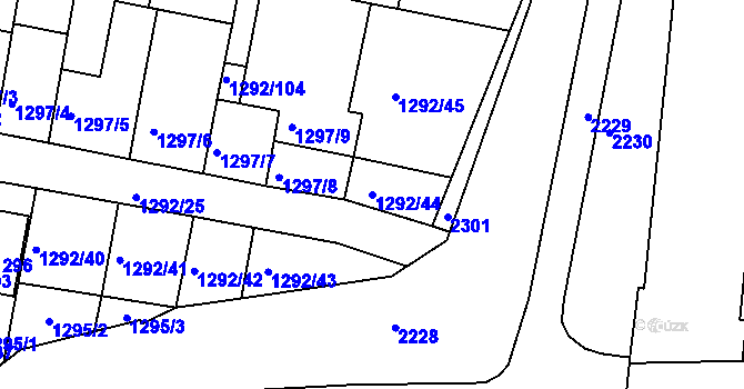Parcela st. 1292/44 v KÚ Modřice, Katastrální mapa