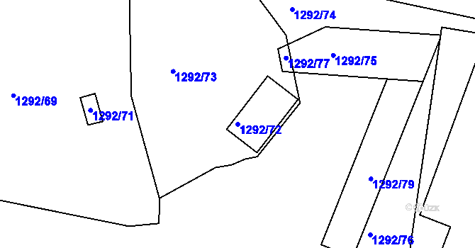 Parcela st. 1292/72 v KÚ Modřice, Katastrální mapa