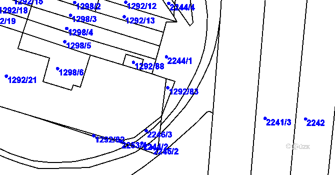 Parcela st. 1292/83 v KÚ Modřice, Katastrální mapa