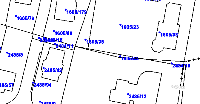 Parcela st. 1605/44 v KÚ Modřice, Katastrální mapa