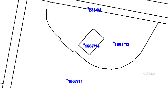 Parcela st. 1667/14 v KÚ Modřice, Katastrální mapa