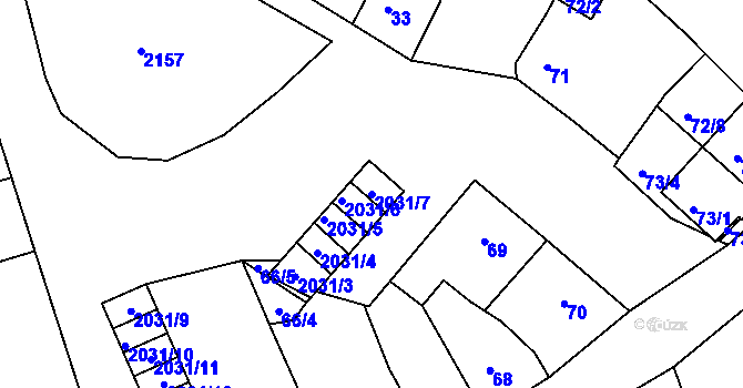 Parcela st. 2031/7 v KÚ Modřice, Katastrální mapa