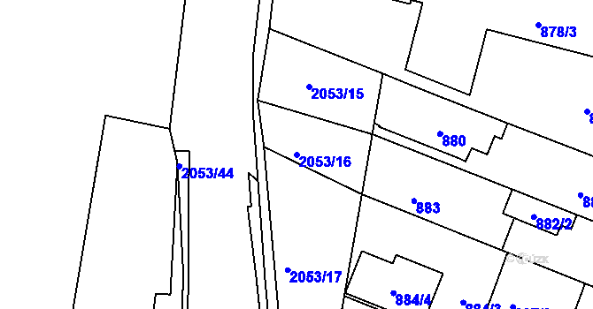 Parcela st. 2053/16 v KÚ Modřice, Katastrální mapa